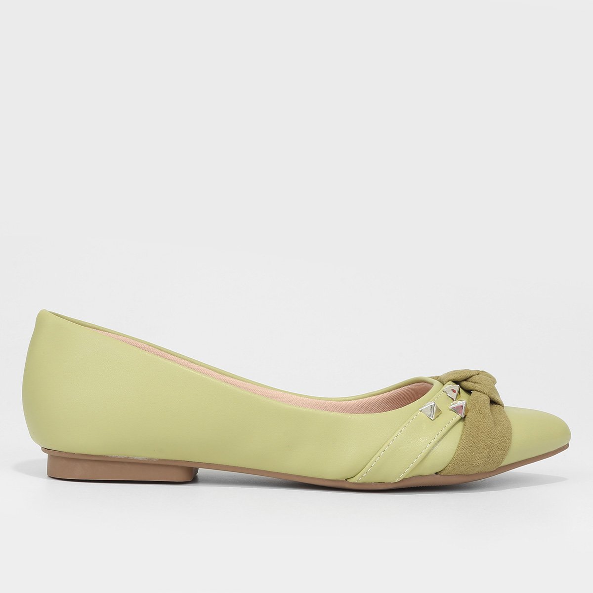 Sapatilha Griffe Bico Fino Detalhe Nó E Rebite Feminina - Verde Menor preço em Sapatilha Griffe Bico Fino Detalhe Nó E Rebite Feminina - Verde