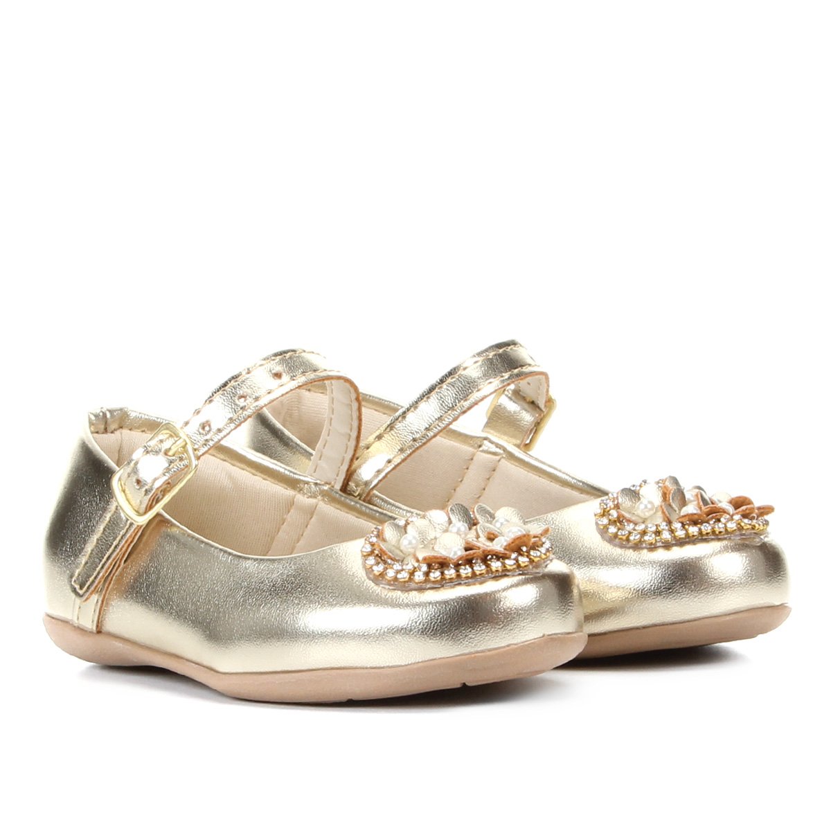 Sapatilha Infantil Bella Ninna Coração Bordado Pérolas - Ouro Menor preço em Sapatilha Infantil Bella Ninna Coração Bordado Pérolas - Ouro