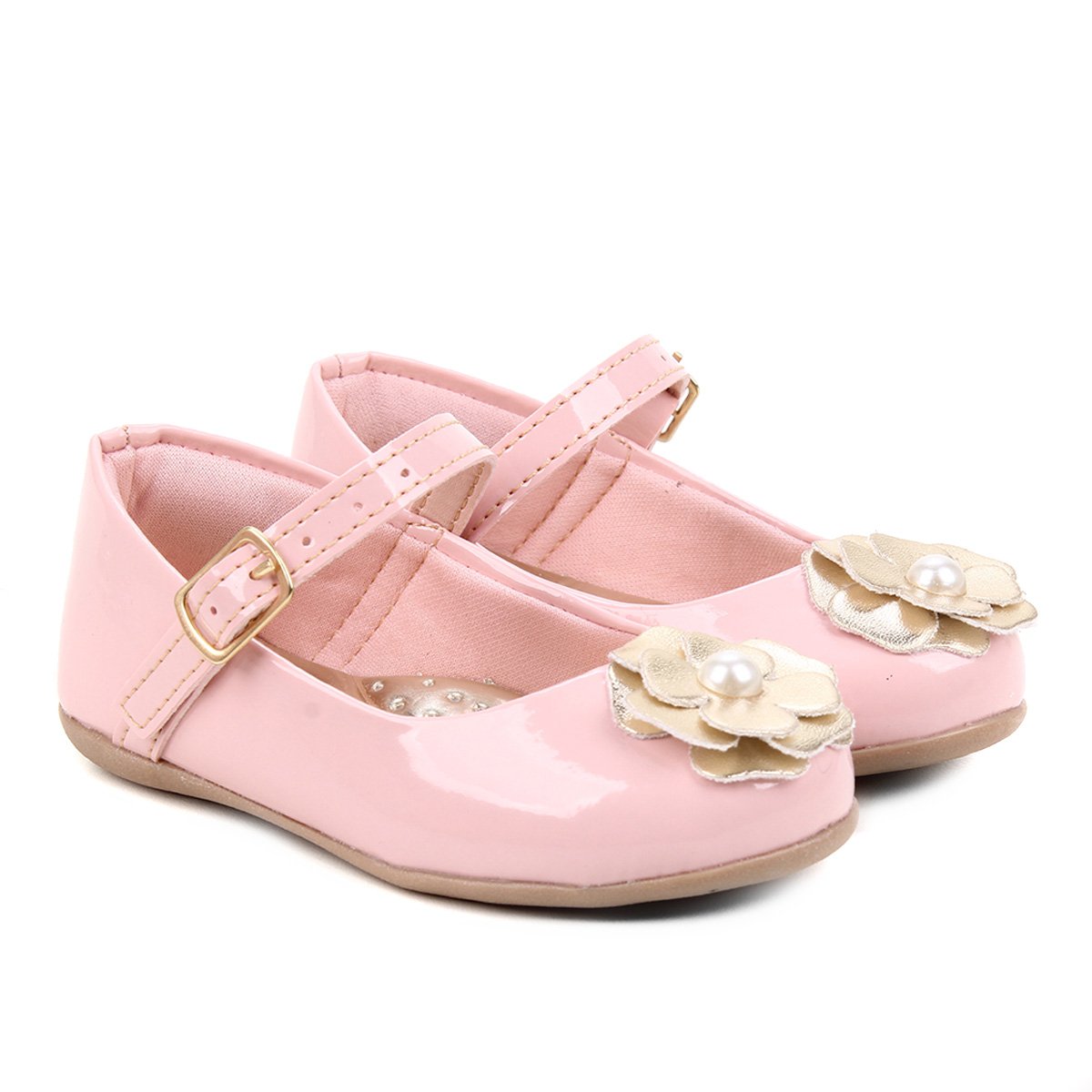 Sapatilha Infantil Bella Ninna Flor Verniz Feminina - Rosa+Dourado Menor preço em Sapatilha Infantil Bella Ninna Flor Verniz Feminina - Rosa+Dourado