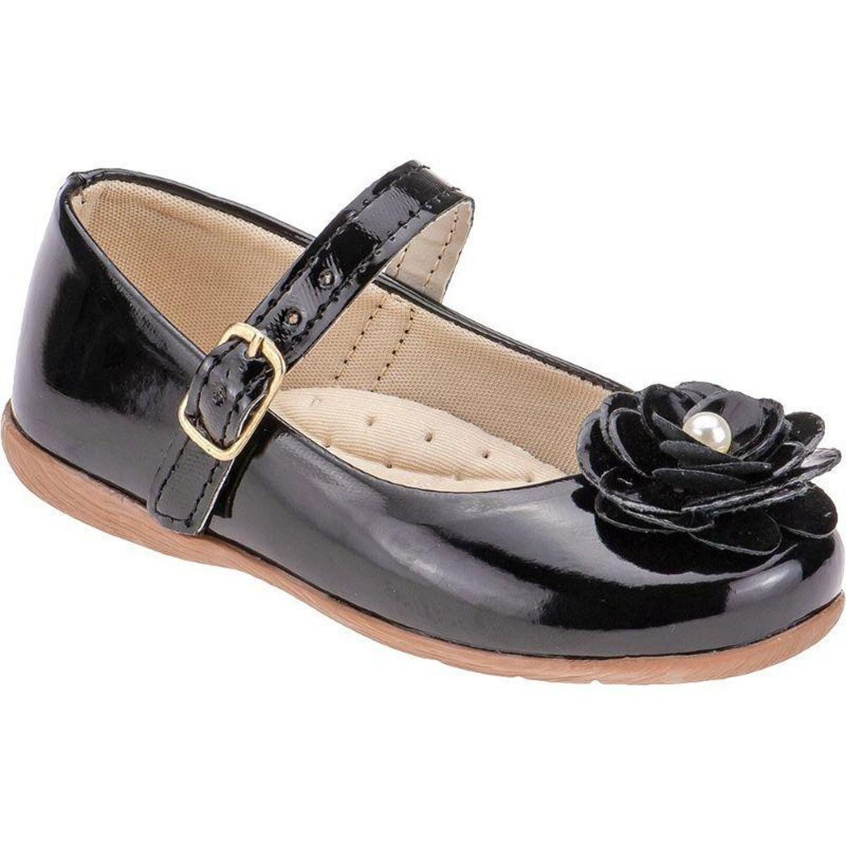 Sapatilha Infantil Feminina Social Verniz Menina Laço Flor - Preto Menor preço em Sapatilha Infantil Feminina Social Verniz Menina Laço Flor - Preto