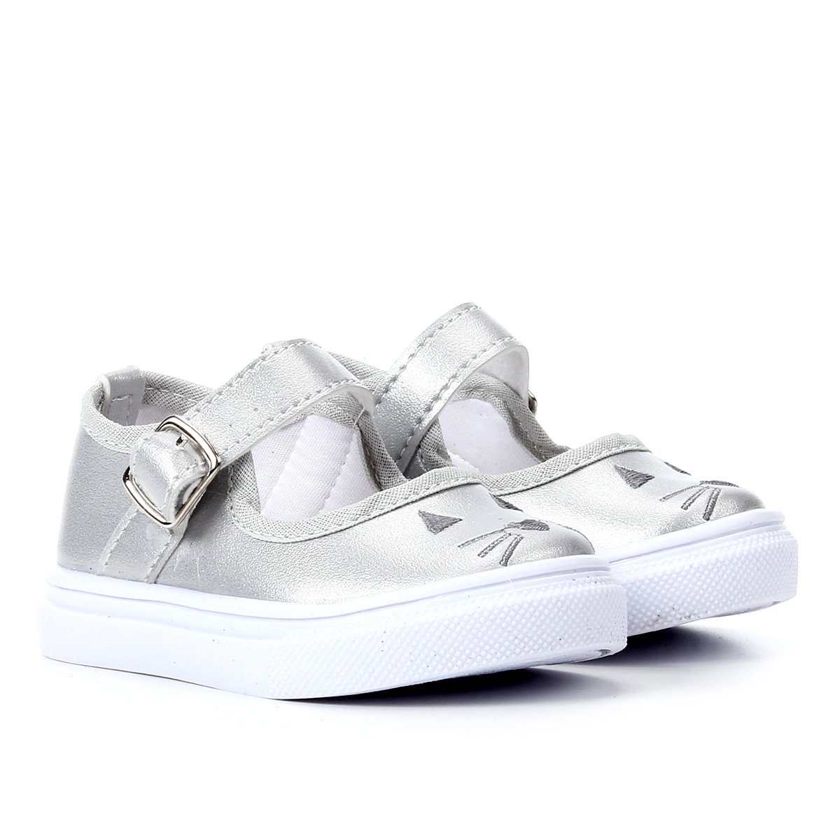 Sapatilha Infantil Kurz Gatinho Brilho Fivela Feminina - Cinza Menor preço em Sapatilha Infantil Kurz Gatinho Brilho Fivela Feminina - Cinza