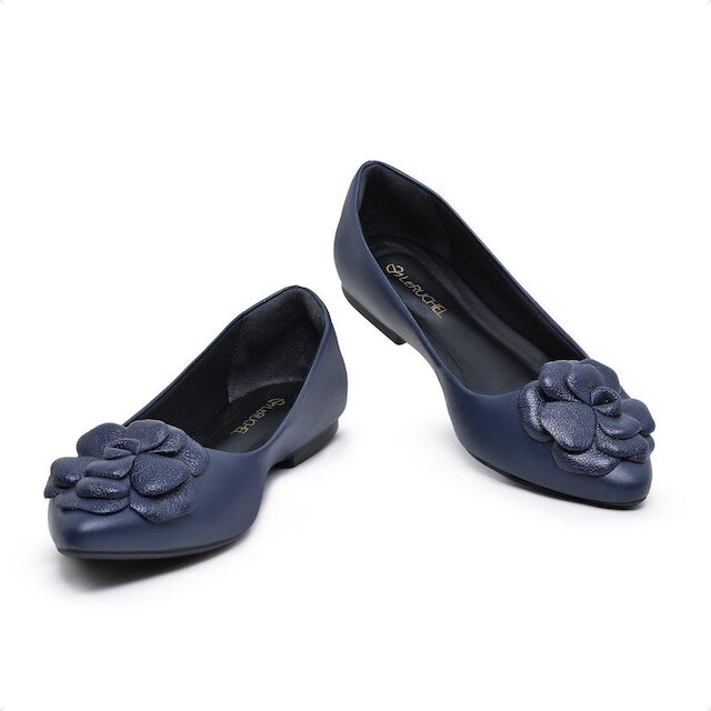 Sapatilha Leruchel Bico Fino Flor Feminino Marinho