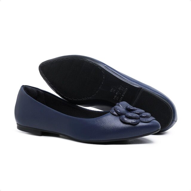 Sapatilha Leruchel Bico Fino Flor Feminino Marinho