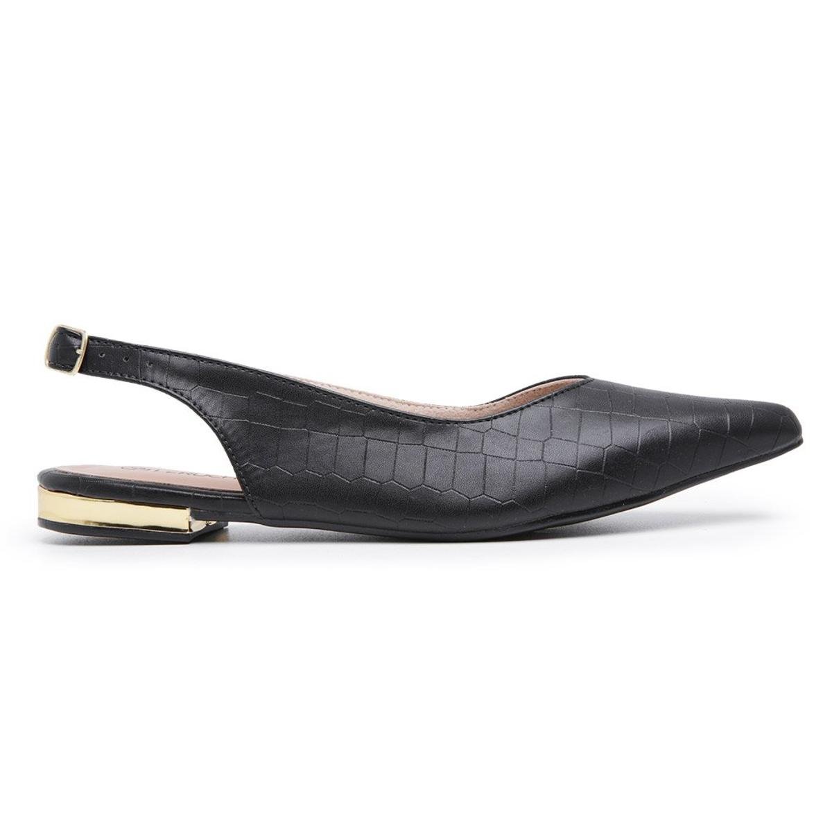 Sapatilha Leruchel Chanel Cavada Bico Fino Croco Feminina - Preto Menor preço em Sapatilha Leruchel Chanel Cavada Bico Fino Croco Feminina - Preto