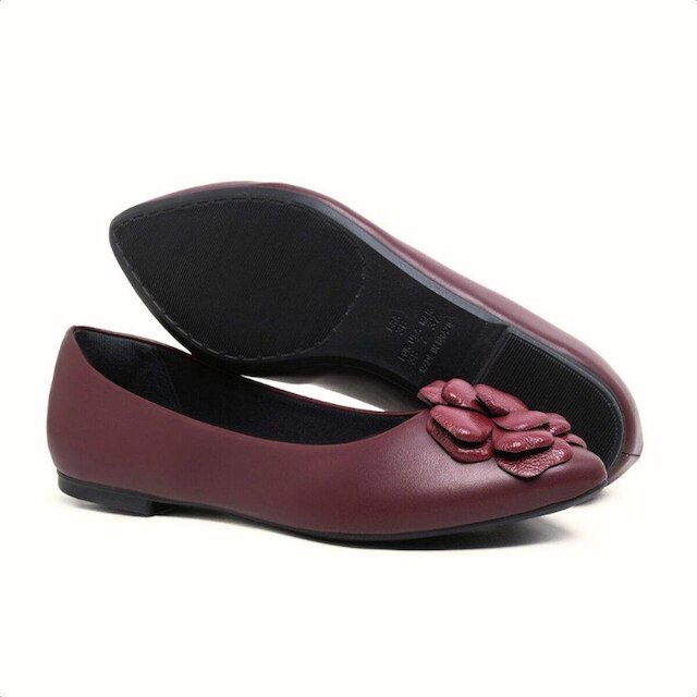 Sapatilha Leruchel Peeptoe Flor Feminino Marsala