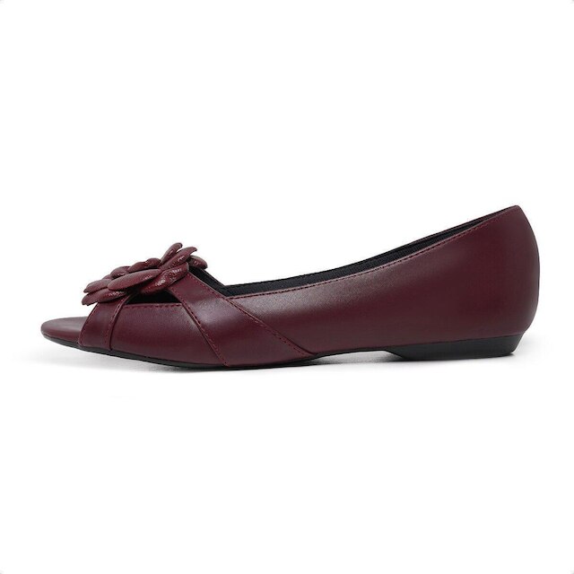 Sapatilha Leruchel Peeptoe Flor Feminino Marsala