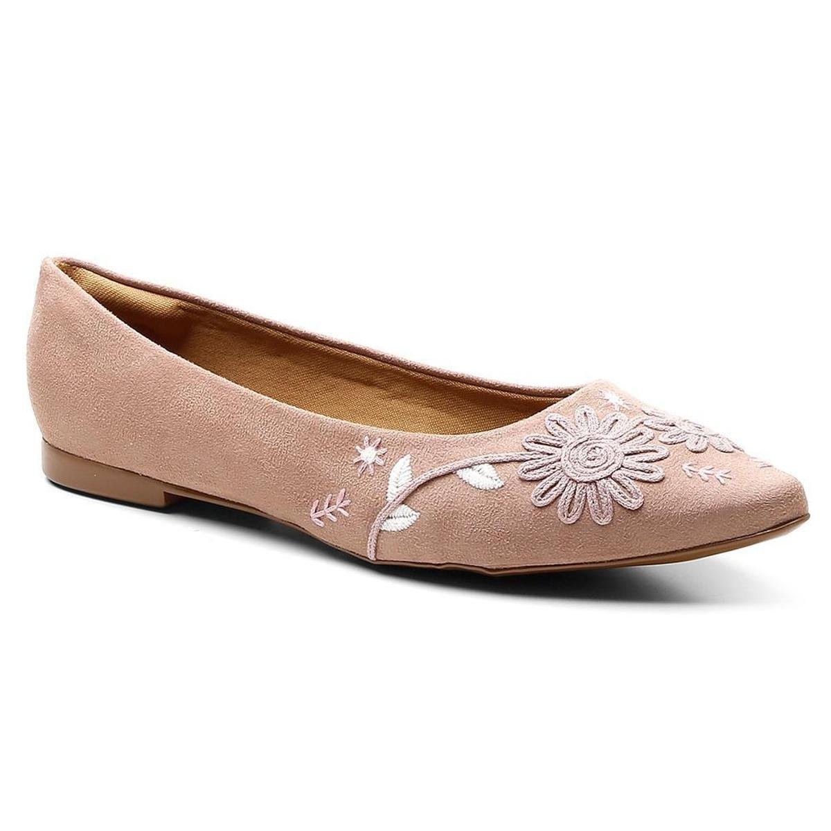 Sapatilha Miss Bela Camurça Bordada Bico Fino Feminina - Rosa Menor preço em Sapatilha Miss Bela Camurça Bordada Bico Fino Feminina - Rosa