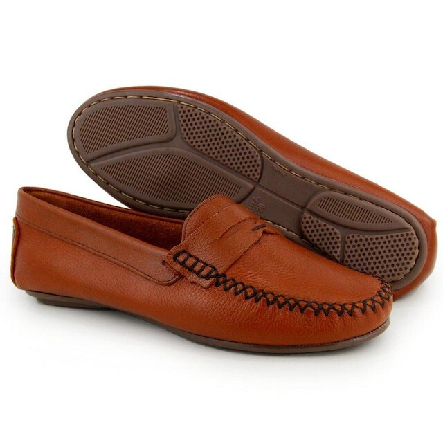 Sapatilha Mocassim Feminina de Couro Com Costura Manual