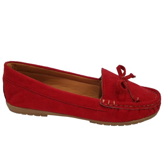 Sapatilha Mocassim Moda Pé Costurado Feminina - Vermelho