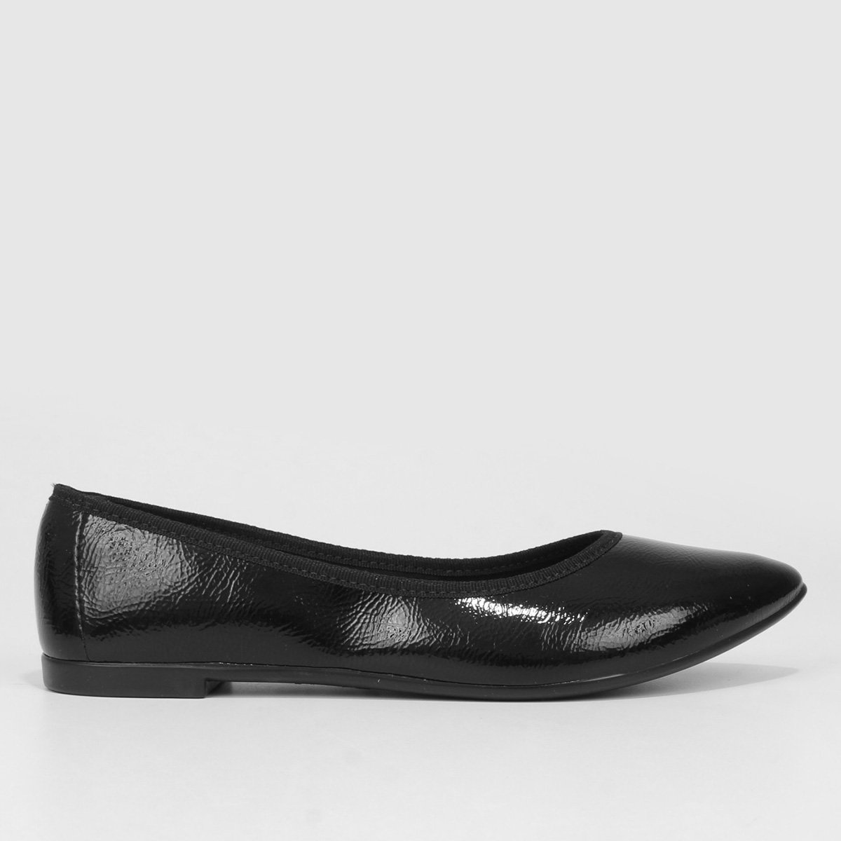 Sapatilha Moleca Bico Fino Alto Brilho Feminina - Preto Menor preço em Sapatilha Moleca Bico Fino Alto Brilho Feminina - Preto
