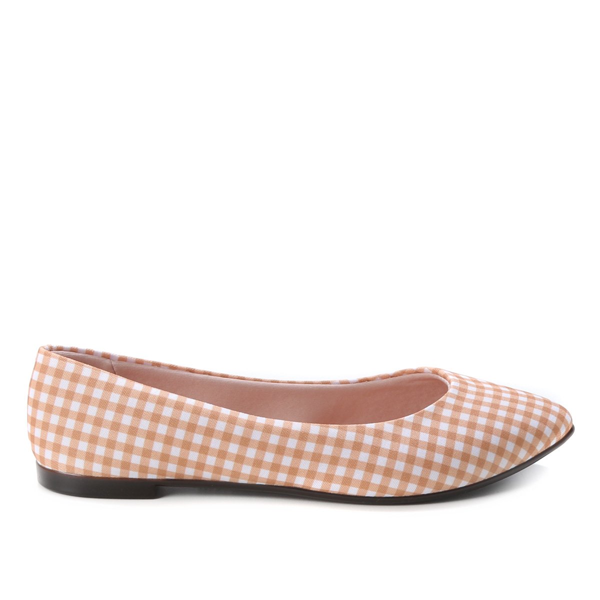 Sapatilha Moleca Bico Fino Xadrez Feminina - Nude Menor preço em Sapatilha Moleca Bico Fino Xadrez Feminina - Nude