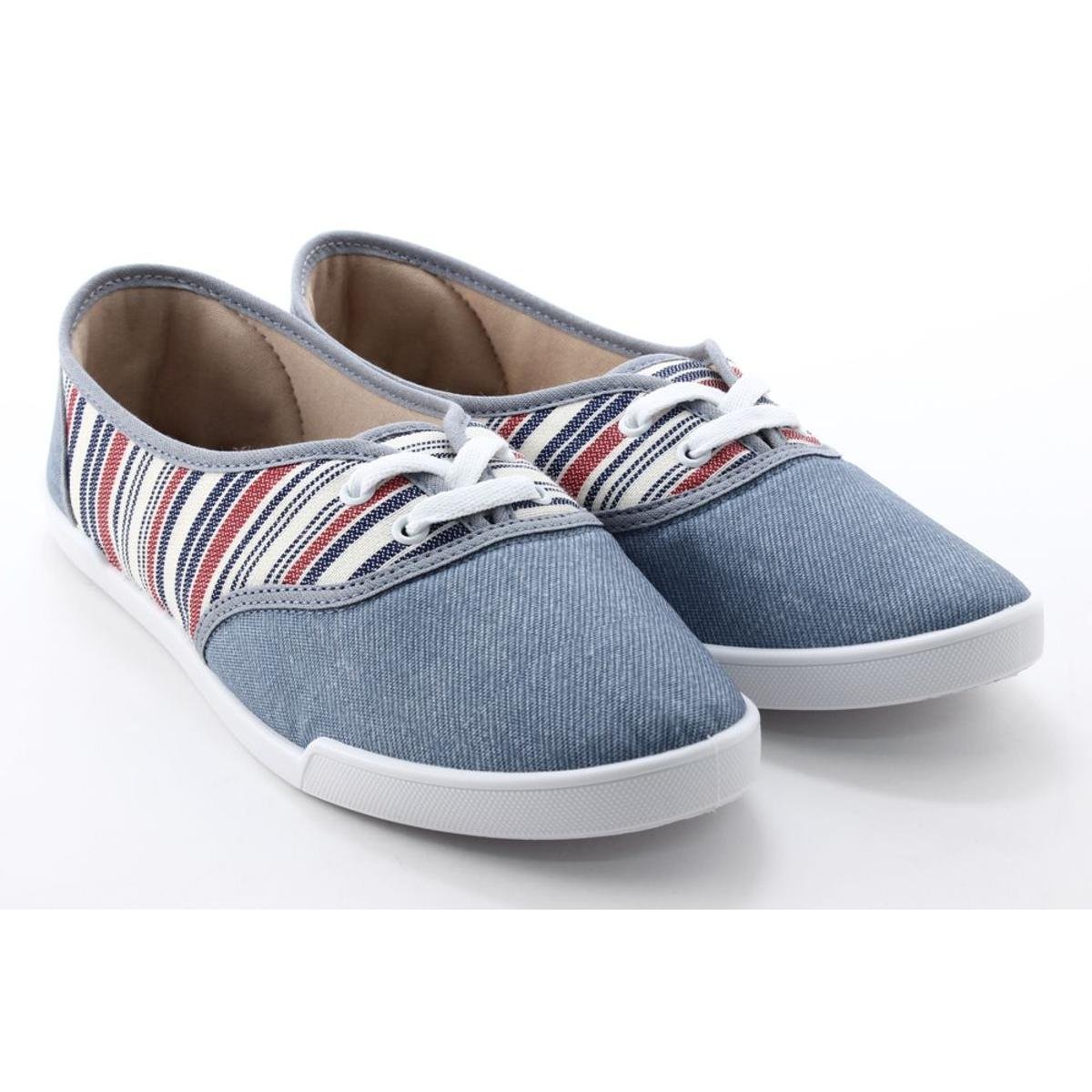 Sapatilha Moleca Casual Cadarço Tecido Listrado - Azul | Zattini