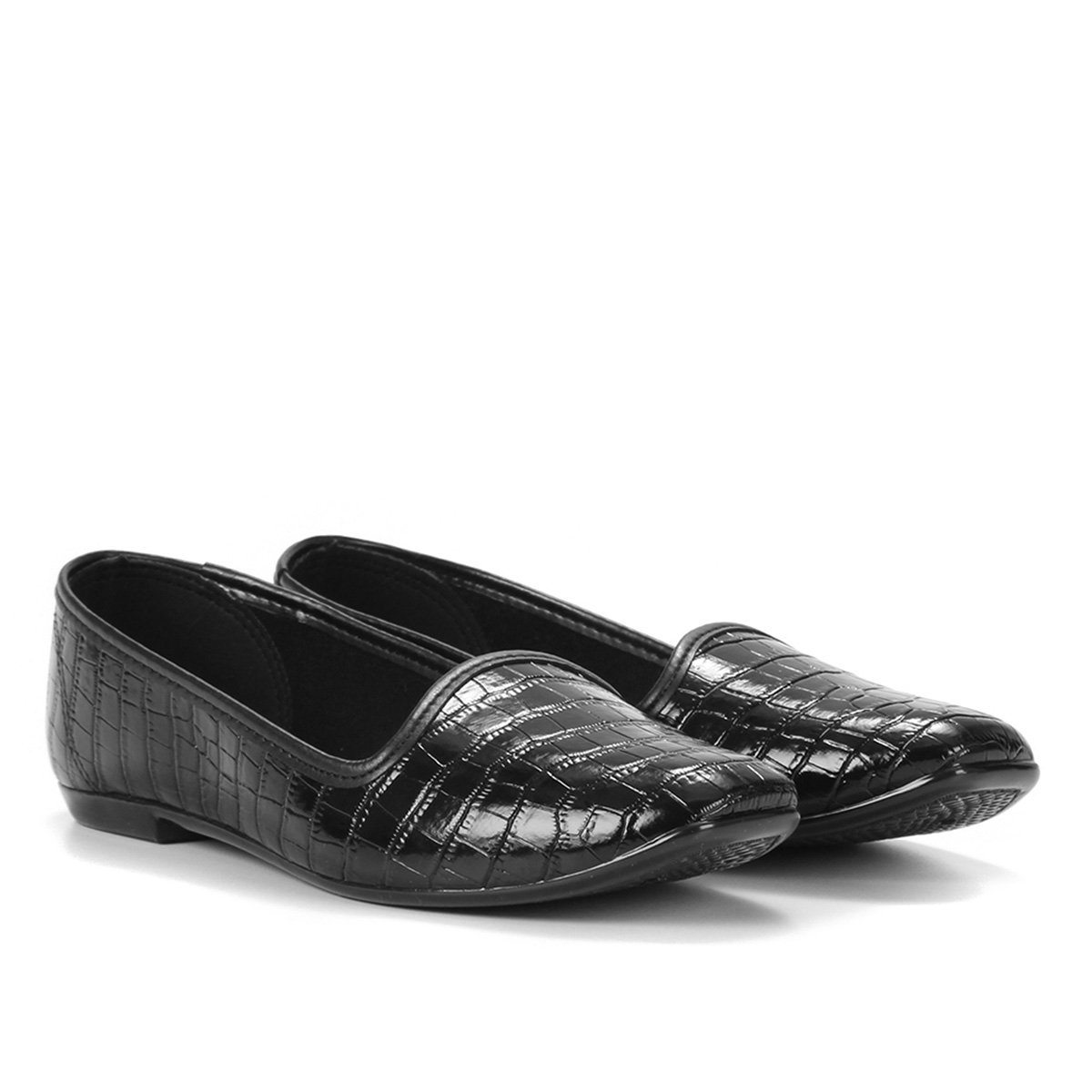 Sapatilha Moleca Croco Verniz Feminina - Preto Menor preço em Sapatilha Moleca Croco Verniz Feminina - Preto