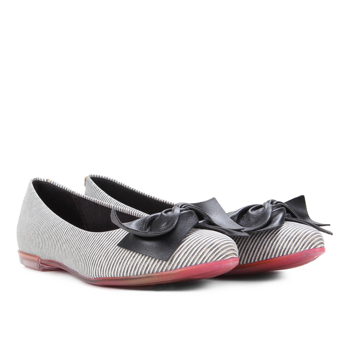 Sapatilha Moleca Laço Listrada Bico Fino Feminina - Preto Menor preço em Sapatilha Moleca Laço Listrada Bico Fino Feminina - Preto
