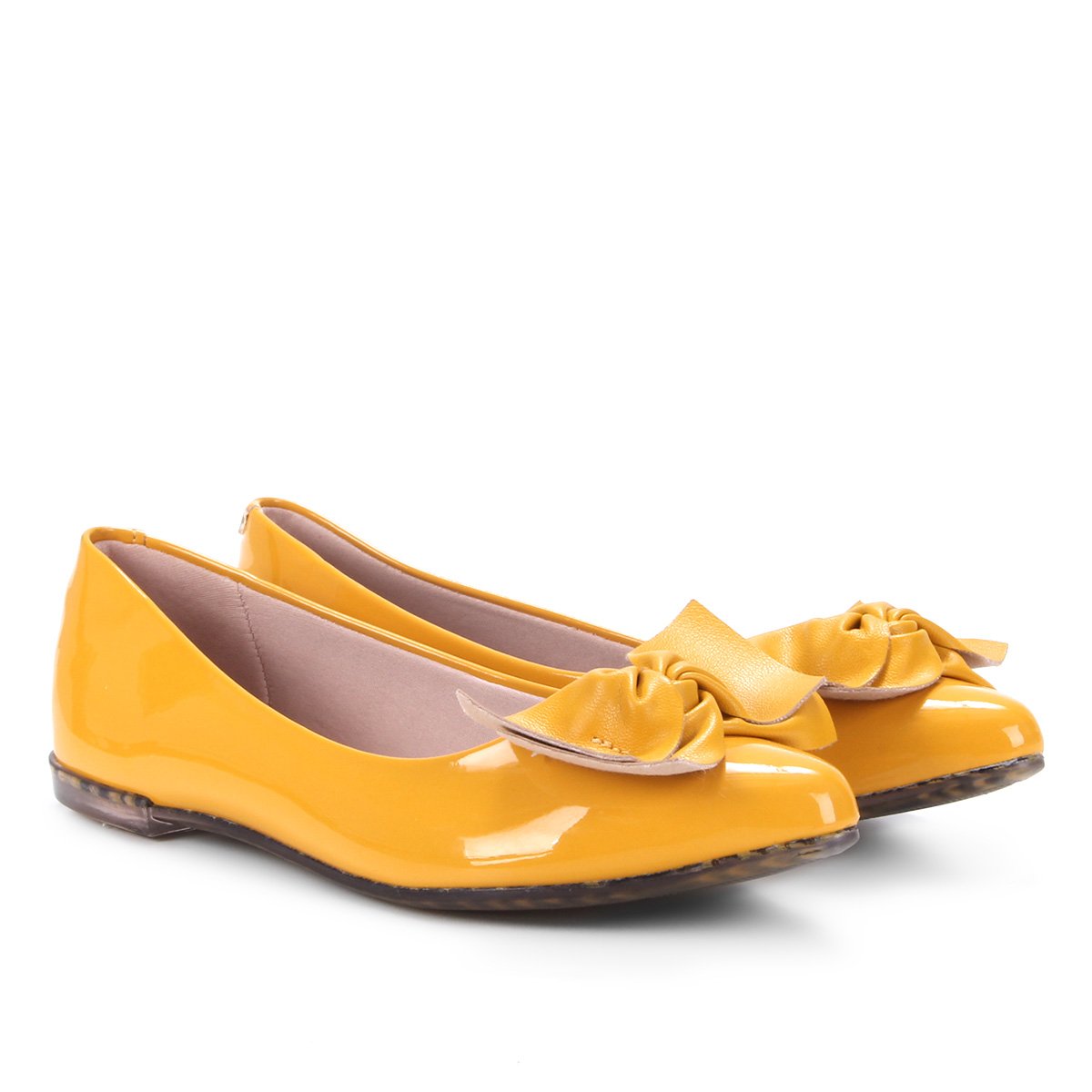 Sapatilha Moleca Verniz Laço Feminina - Amarelo Menor preço em Sapatilha Moleca Verniz Laço Feminina - Amarelo
