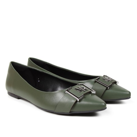Sapatilha Morena Rosa Bico Redondo Detalhe Metal Feminina - Verde escuro