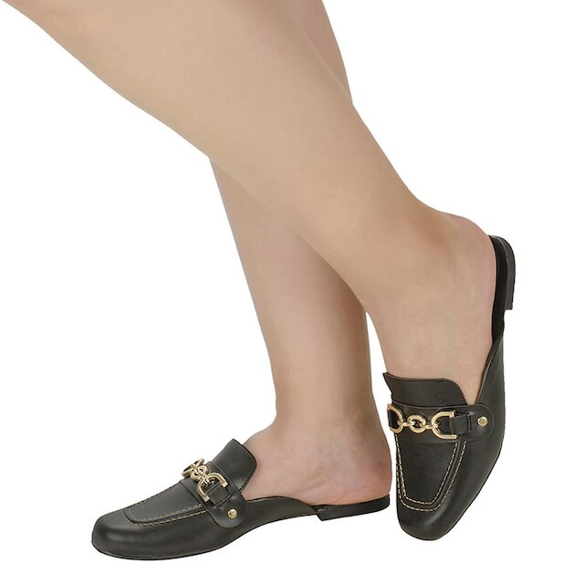 Sapatilha Mule Feminino Bico Quadrado Loafer Confortável
