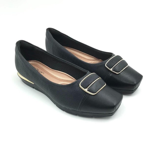 Sapatilha Piccadilly Maxi Bico Quadrado Preta 147304