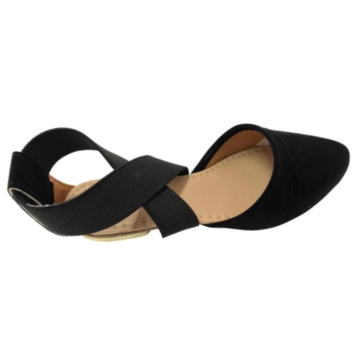 Sapatilha Salomé Nobuck Elástico Feminina - Preto Menor preço em Sapatilha Salomé Nobuck Elástico Feminina - Preto