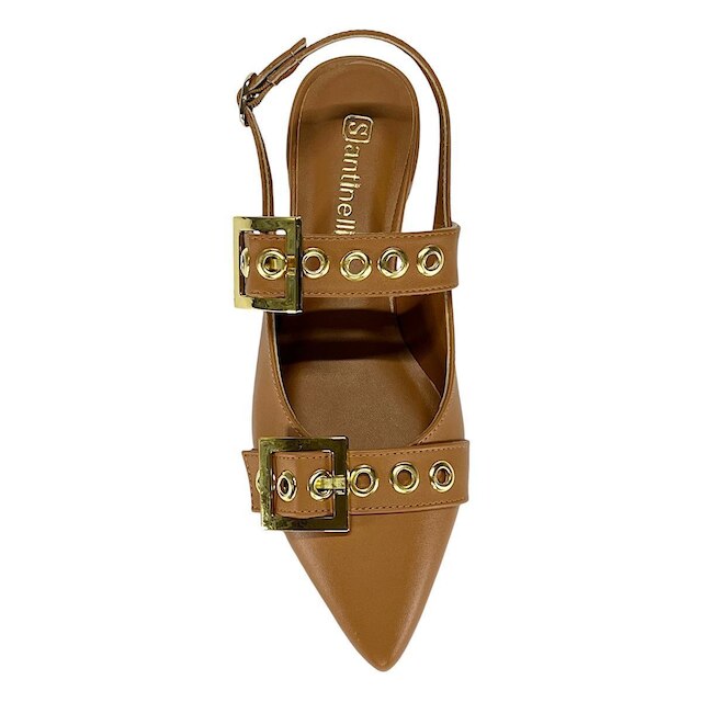 Sapatilha Santinelli Slingback Fivelas 1558-011 Âmbar