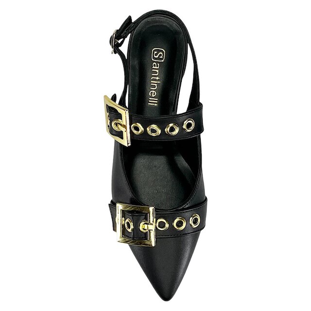 Sapatilha Santinelli Slingback Fivelas 1558-011 Preto
