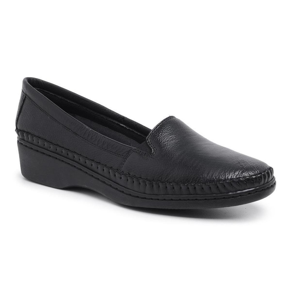Sapatilha Sapato Conforto Feminino de Couro Liso com Costura Manual - Preto Menor preço em Sapatilha Sapato Conforto Feminino de Couro Liso com Costura Manual - Preto