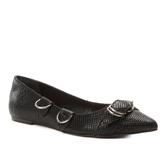 Sapatilha Shoestock Bico Fino Argolas Snake Feminina - Preto