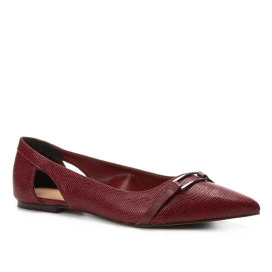 Sapatilha Shoestock Bico Fino Lezard Feminina - Vinho