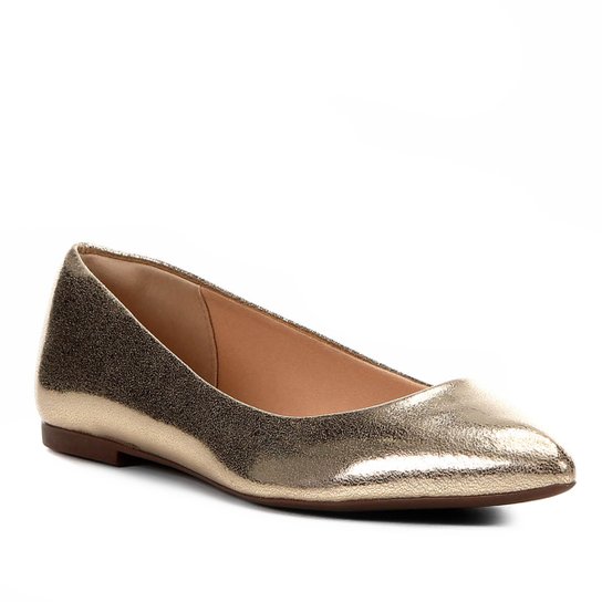 Sapatilha Shoestock Bico Fino Lisa Feminina - Dourado