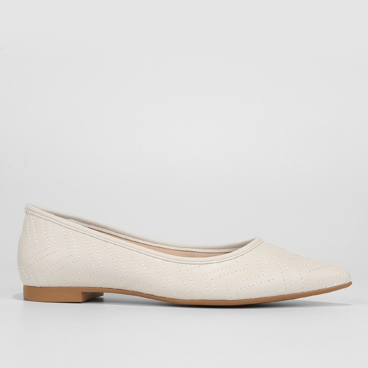 Sapatilha Shoestock Bico Fino Matelassê Feminina - Off White Menor preço em Sapatilha Shoestock Bico Fino Matelassê Feminina - Off White