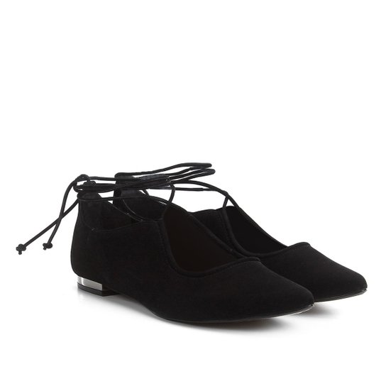 Sapatilha Shoestock Bico Fino Nobuck Tiras Feminina - Preto