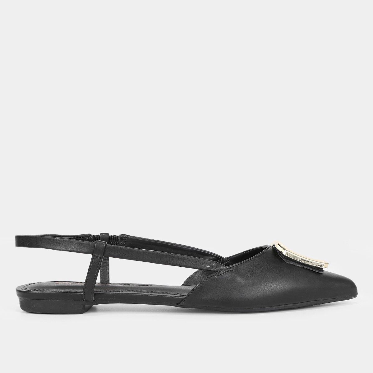 Sapatilha Shoestock Bico Fino Slingback Metal Feminina - Preto Menor preço em Sapatilha Shoestock Bico Fino Slingback Metal Feminina - Preto