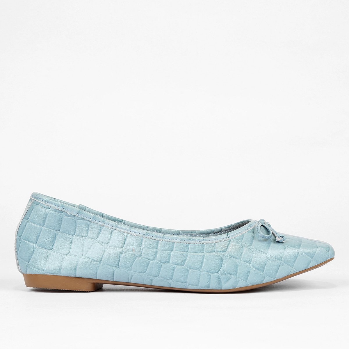 Sapatilha Shoestock Couro Bico Quadrado Laço - Azul Menor preço em Sapatilha Shoestock Couro Bico Quadrado Laço - Azul