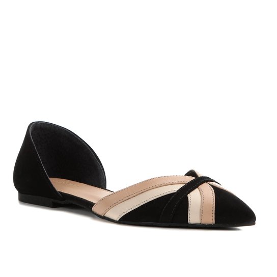Sapatilha Shoestock Couro Summer Curves - Nude+Preto