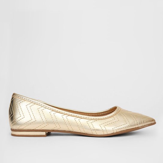 Sapatilha Shoestock For You Bico Fino Bordada Feminina - Dourado