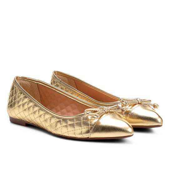 Sapatilha Shoestock Matelassê Bico Fino Feminina - Dourado