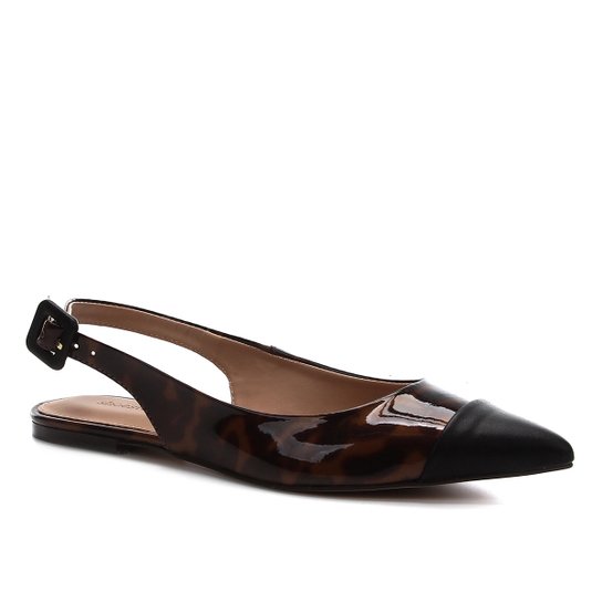 Sapatilha Shoestock Slingback New Tartan Feminina - Preto+Caramelo