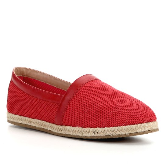 Sapatilha Shoestock Tricot Couro Corda - Vermelho