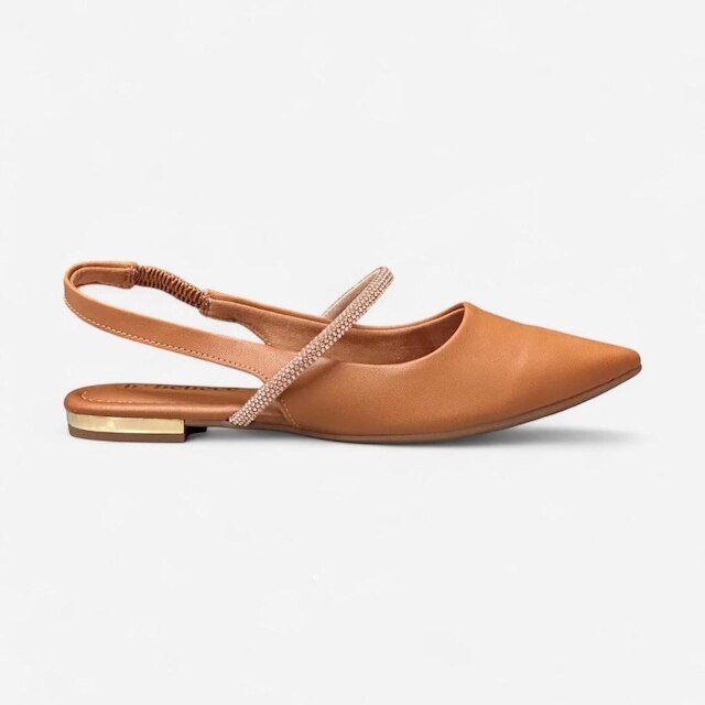 Sapatilha Slingback Bebecê Detalhe Strass Caramelo