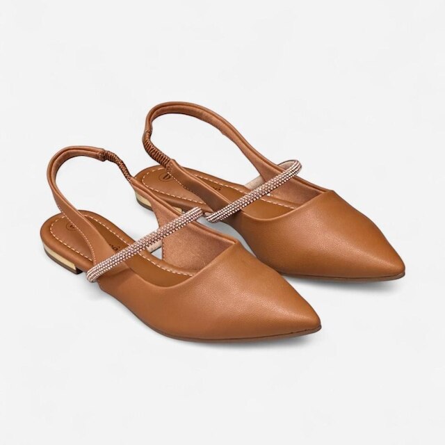 Sapatilha Slingback Bebecê Detalhe Strass Caramelo