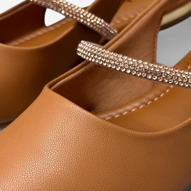 Sapatilha Slingback Bebecê Detalhe Strass Caramelo