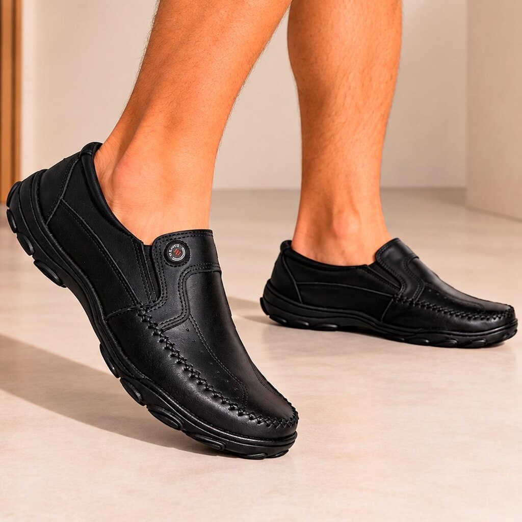 Sapatilha Slip On Couro Legítimo Casual Sapatênis Confortável Masculino