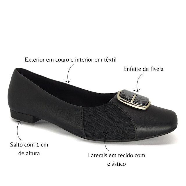 Sapatilha Usaflex Couro Joanete Bico Quadrado Elegante