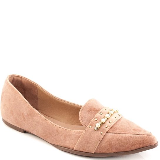 Sapatilha Veludo Pérolas Mariotta Feminina - Rosa