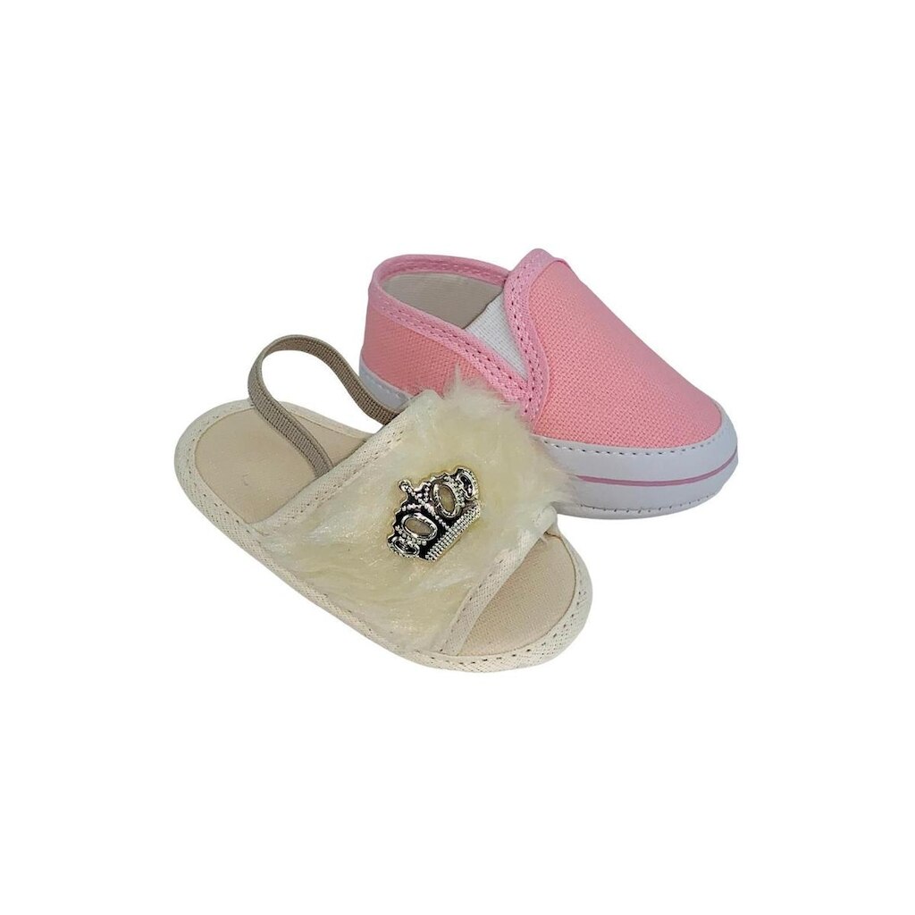 Sapatinho De Bebê + Sandália De Bebê Do 13 Ao 18 Direto Da Fabrica S100 Bege + T50