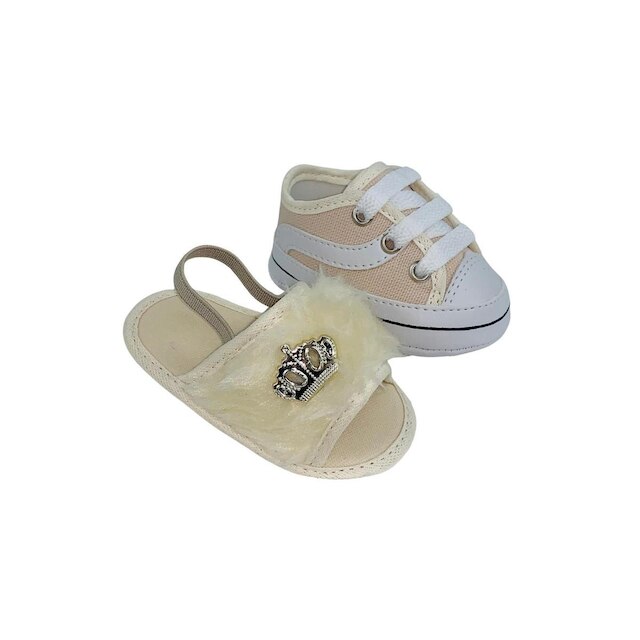 Sapatinho De Bebê + Sandália De Bebê Do 13 Ao 18 Direto Da Fabrica S100 Bege + T80