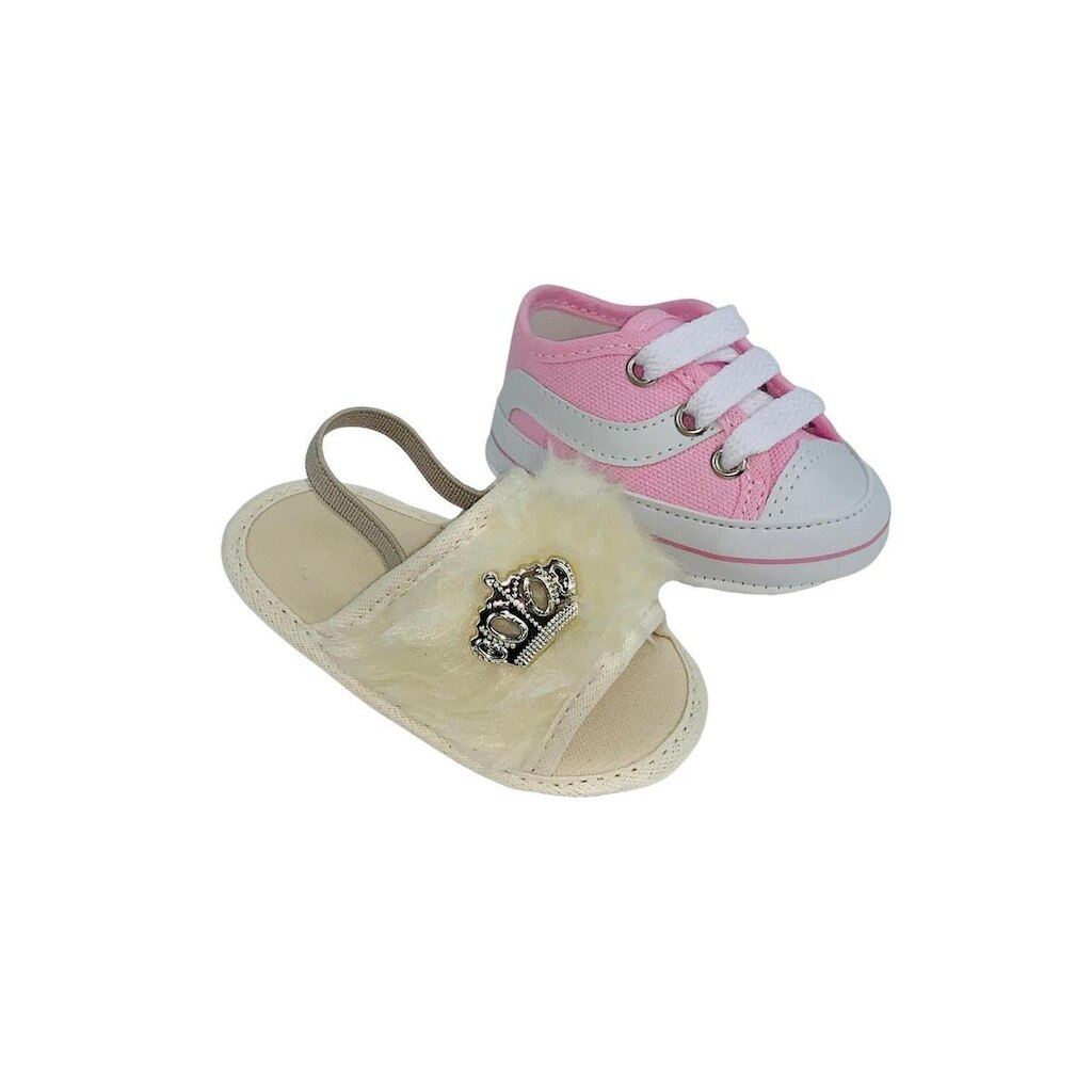 Sapatinho De Bebê + Sandália De Bebê Do 13 Ao 18 Direto Da Fabrica S100 Bege + T80