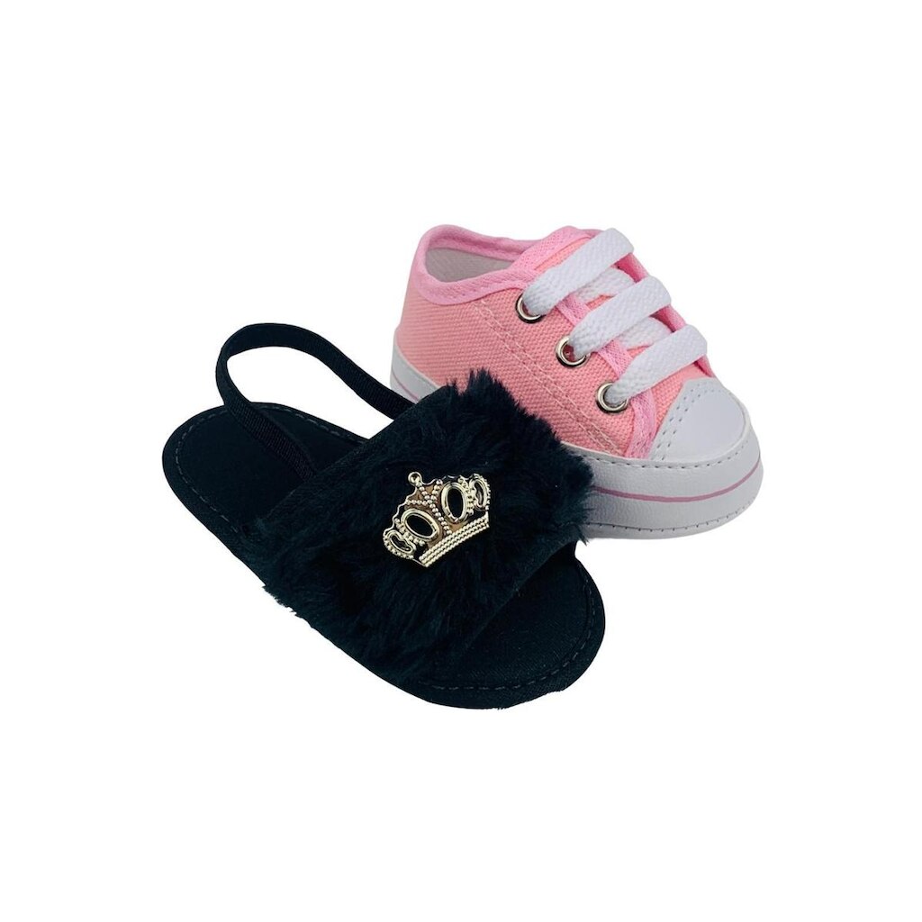 Sapatinho De Bebê + Sandália De Bebê Do 13 Ao 18 Direto Da Fabrica S100 Preto + T10