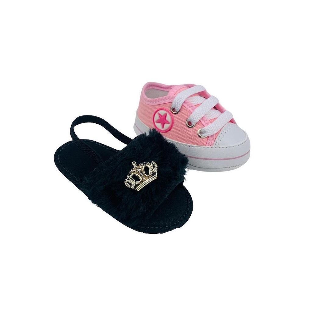 Sapatinho De Bebê + Sandália De Bebê Do 13 Ao 18 Direto Da Fabrica S100 Preto + T11