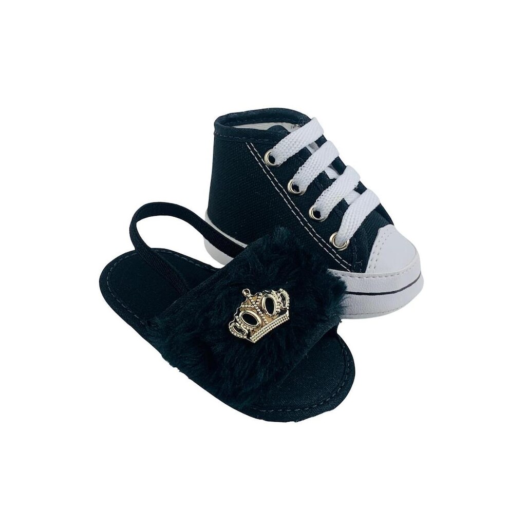 Sapatinho De Bebê + Sandália De Bebê Do 13 Ao 18 Direto Da Fabrica S100 Preto + T20